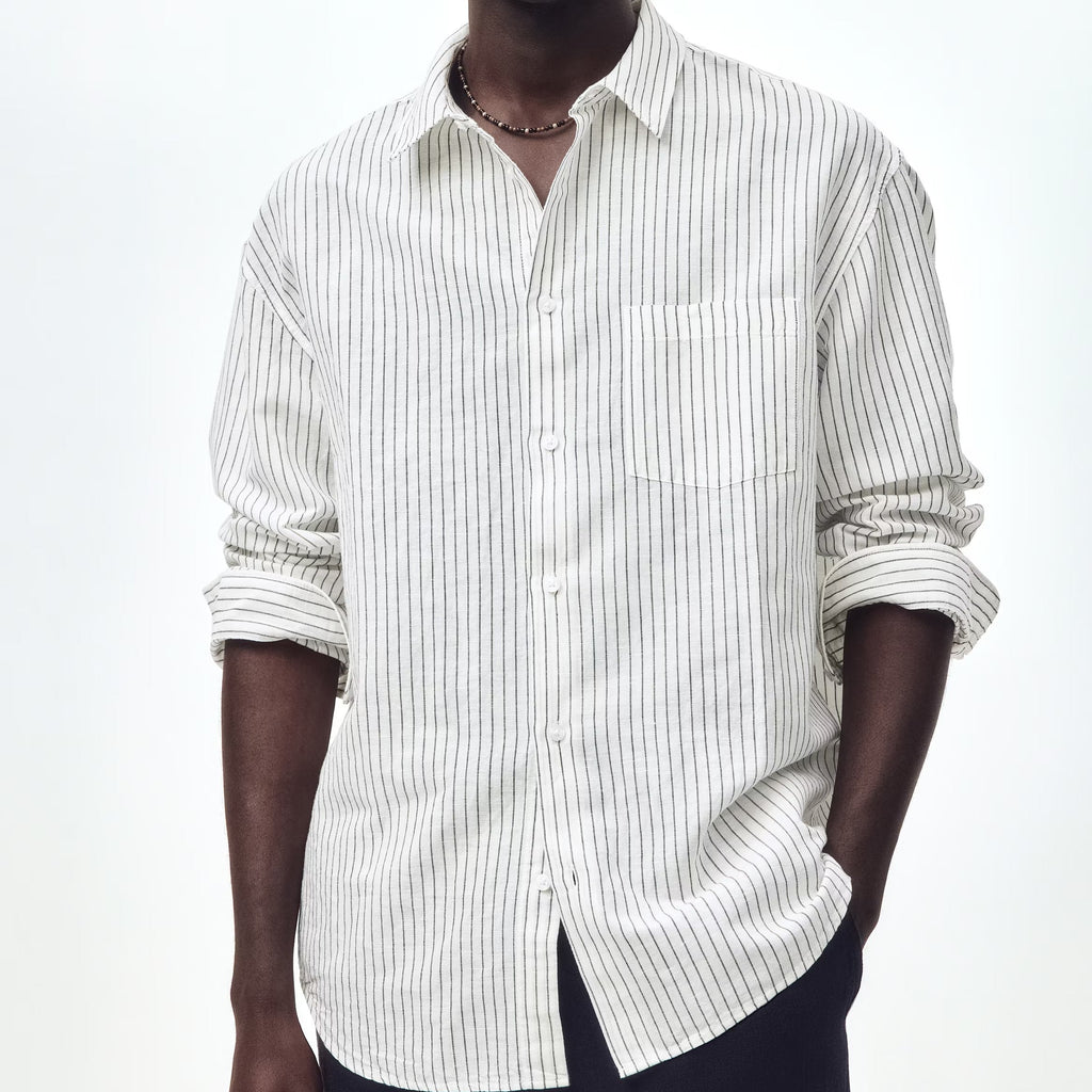 Men's black and white striped long sleeve shirt